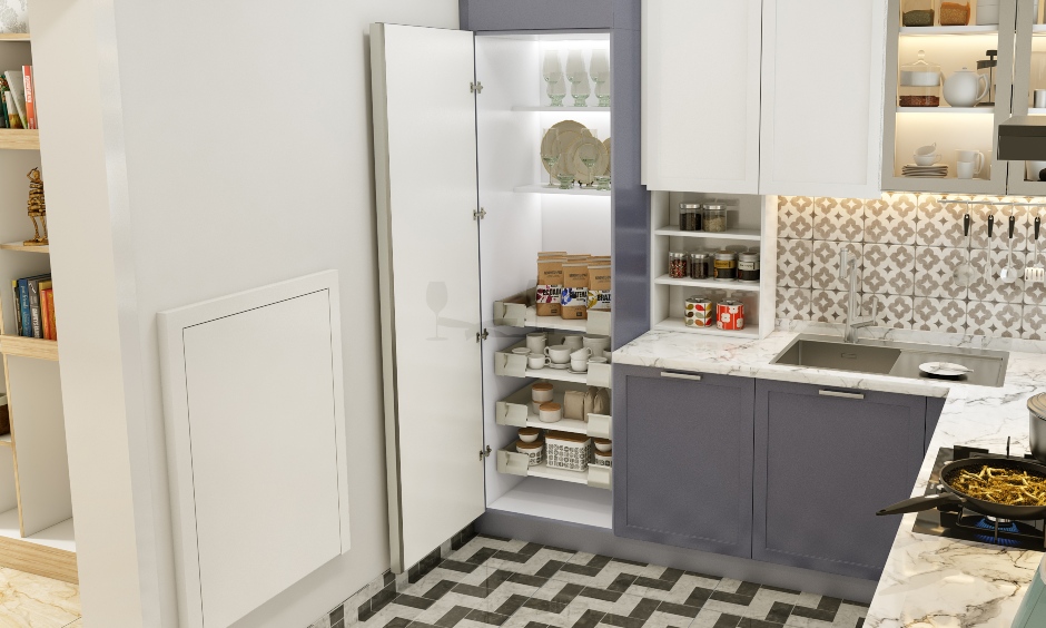 Compact kitchen comes with tall unit and spice cabinet