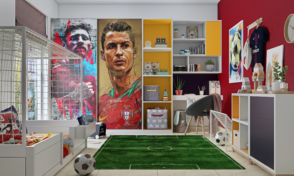 Kids bedroom interior design in bangalore,mumbai and hyderabad with football inspired theme