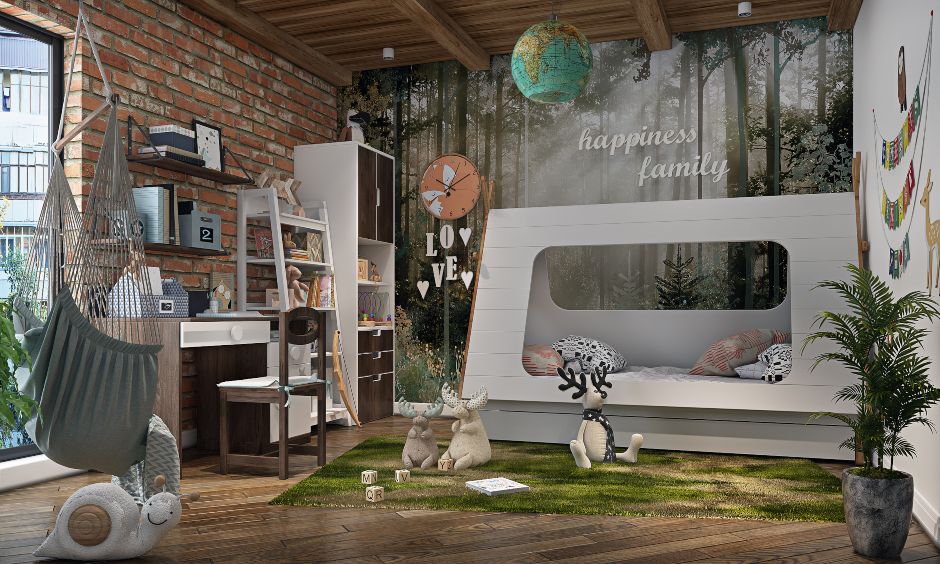 Kids bedroom design with outdoor or jungle themed bedroom