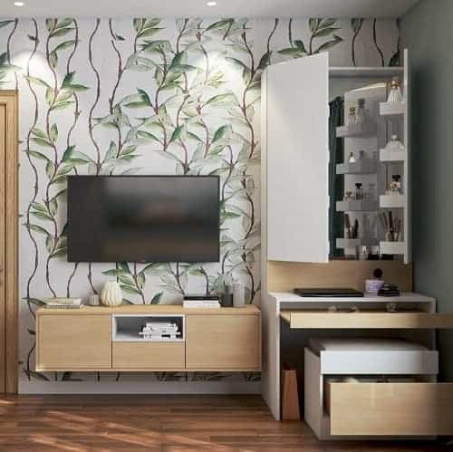 TV unit with a hidden dresser created by best interior designers in Banjara Hills.
